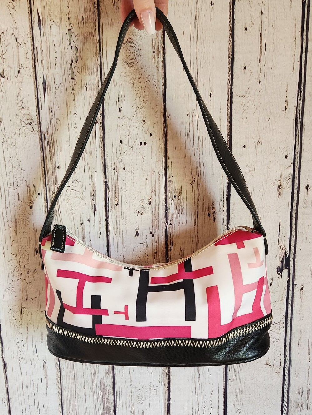Vintage Tommy Hilfiger Shoulder Bag Pink Black Geometric Y2K